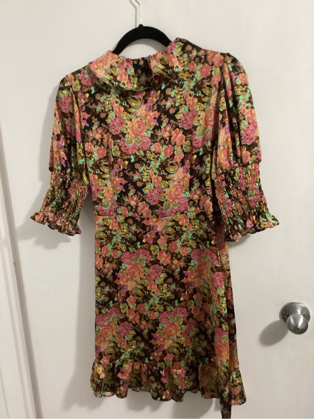 Topshop Floral Mini Dress - Pink, Green & Brown